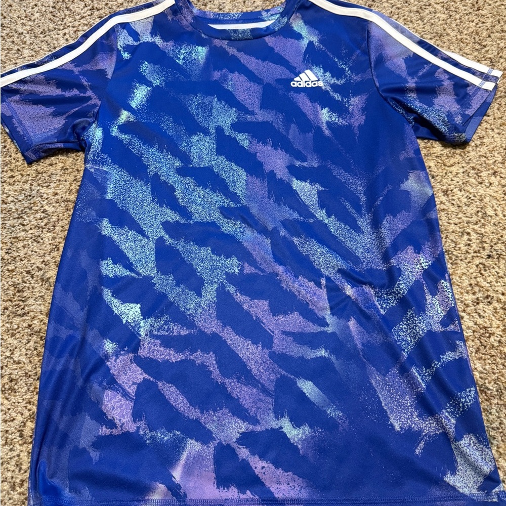 Adidas Short Sleeve Athletic Tee Blue Boys Size L 14/16